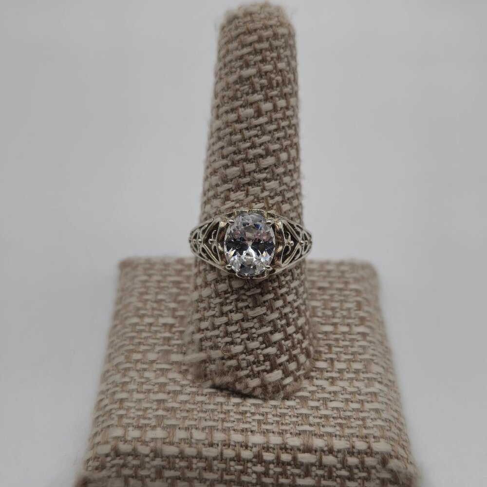 Size 9 Sterling Silver Oval Cubic Zirconia With Heart Accents Ring A3269
